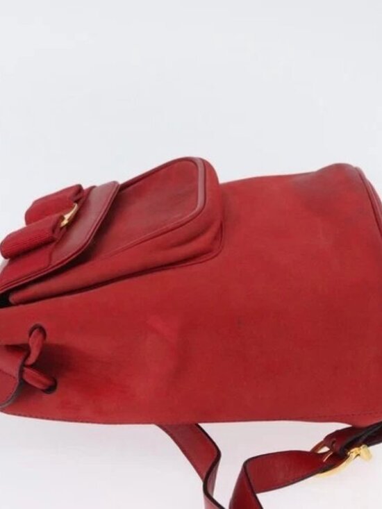 Salvatore Ferragamo Vala Backpack Suede Red Gold Auth BA11218 main image 10